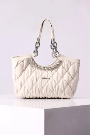 1 Piece Rhombus Pleated Premium Leather Tote Bag