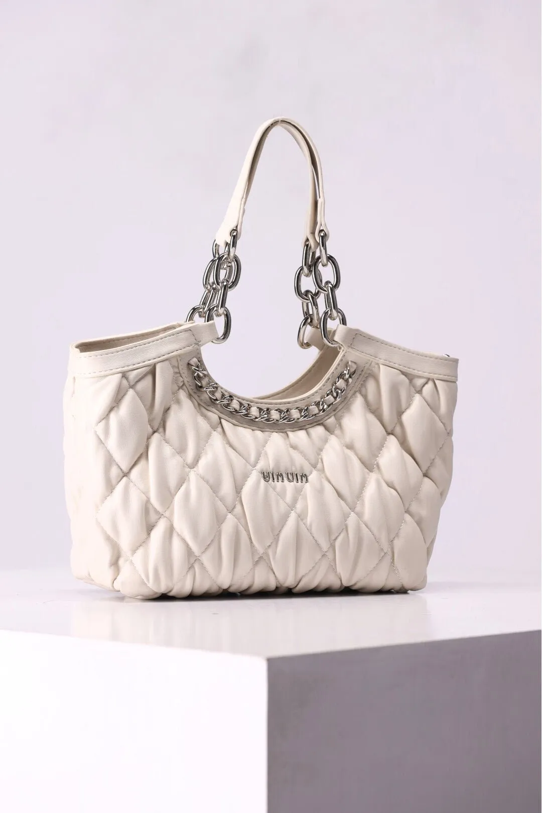 1 Piece Rhombus Pleated Premium Leather Tote Bag
