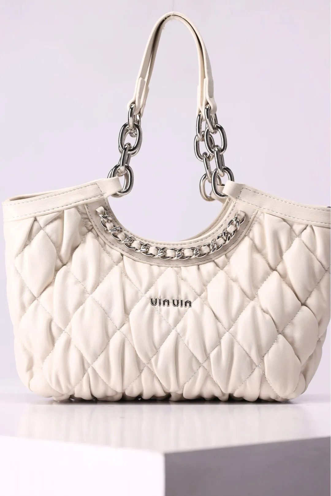 1 Piece Rhombus Pleated Premium Leather Tote Bag