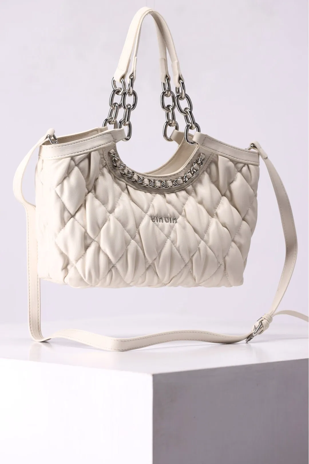 1 Piece Rhombus Pleated Premium Leather Tote Bag