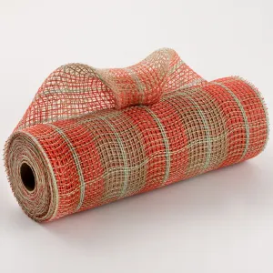 10" Faux Jute & Large Plaid Mesh: Orange, Natural, Sage