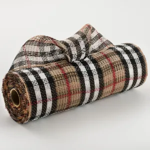 10" Jute Luxury Plaid Mesh: Tan, Black, White, Red