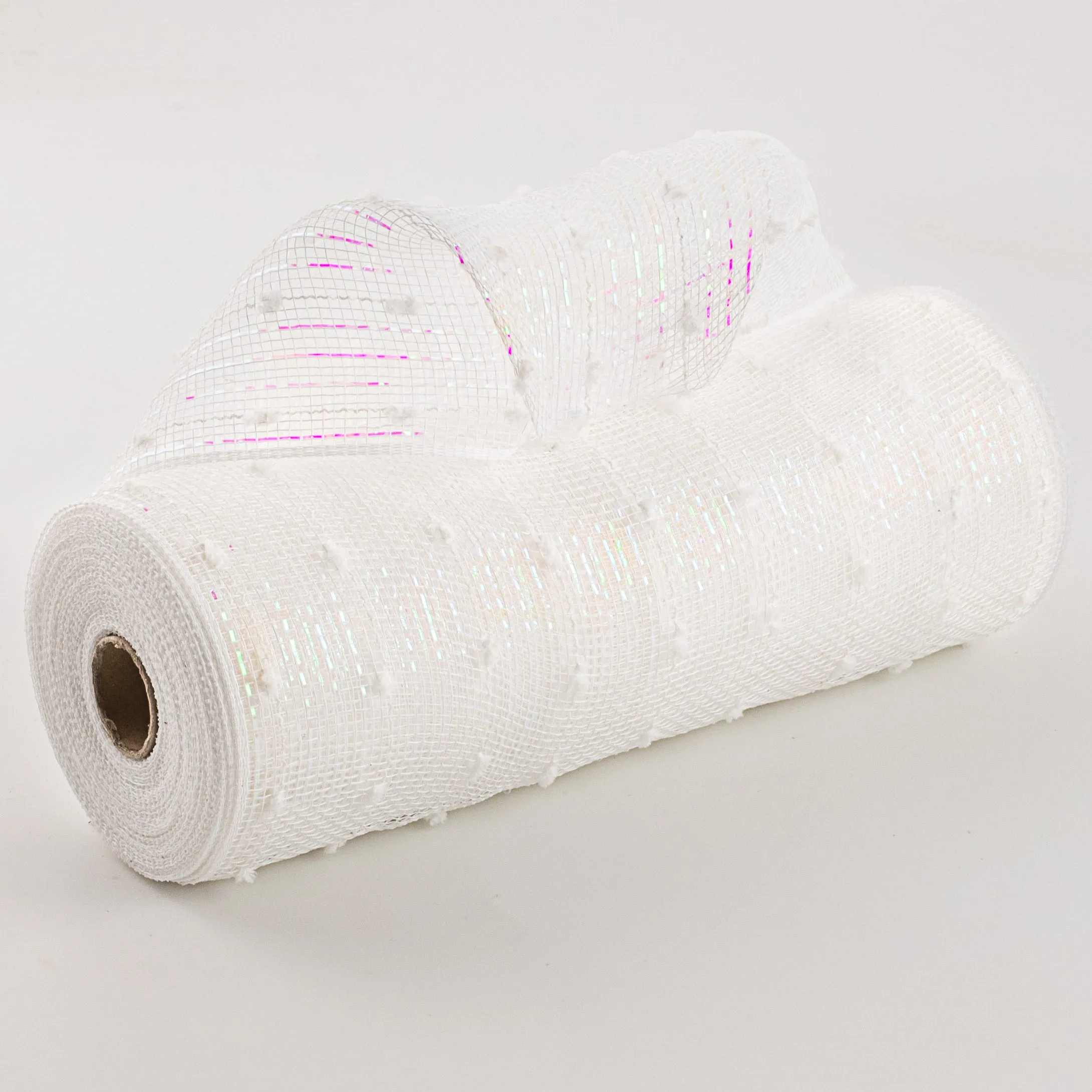 10" Metallic Snowball Deco Mesh: White Iridescent (10 Yards)
