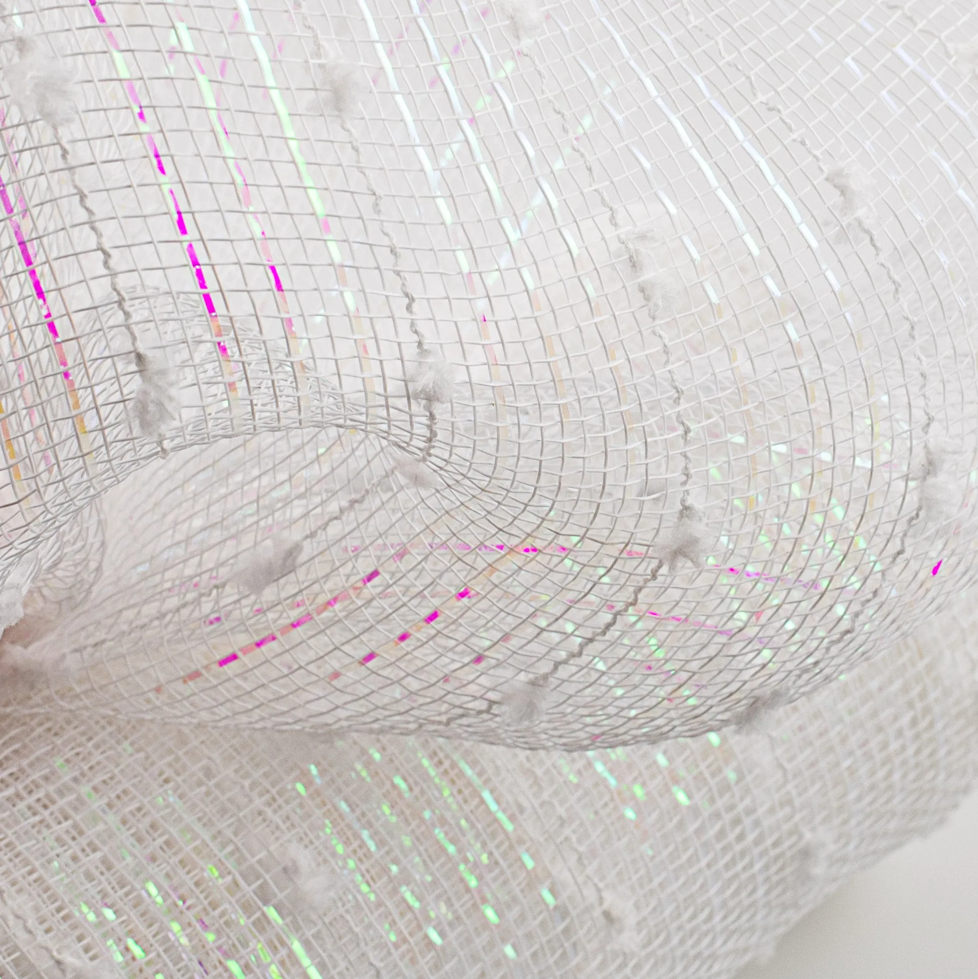 10" Metallic Snowball Deco Mesh: White Iridescent (10 Yards)