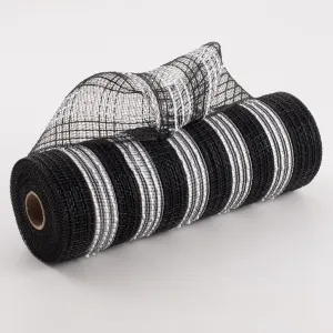 10" Metallic Stripe Fabric Mesh: Black & White
