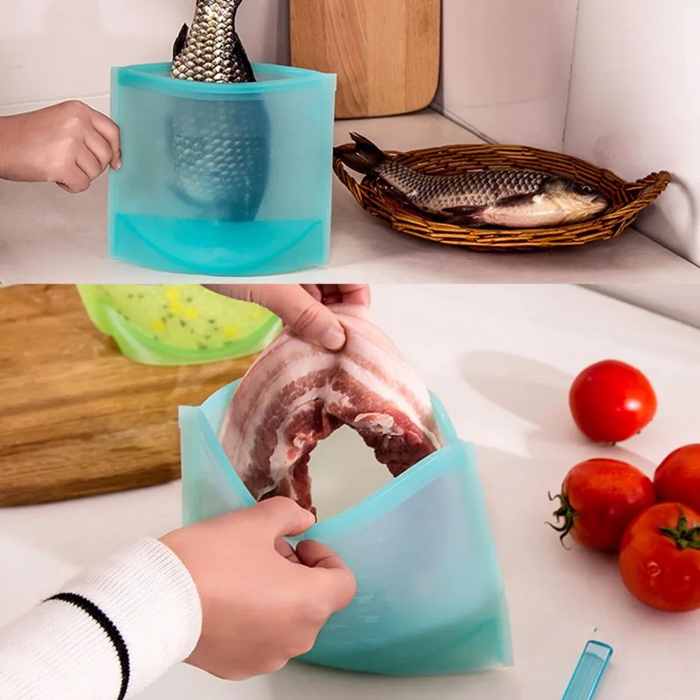 1172 Silicone Food Bag Reusable Airtight Seal Storage Container Freezer Leak-Proof (750Ml)