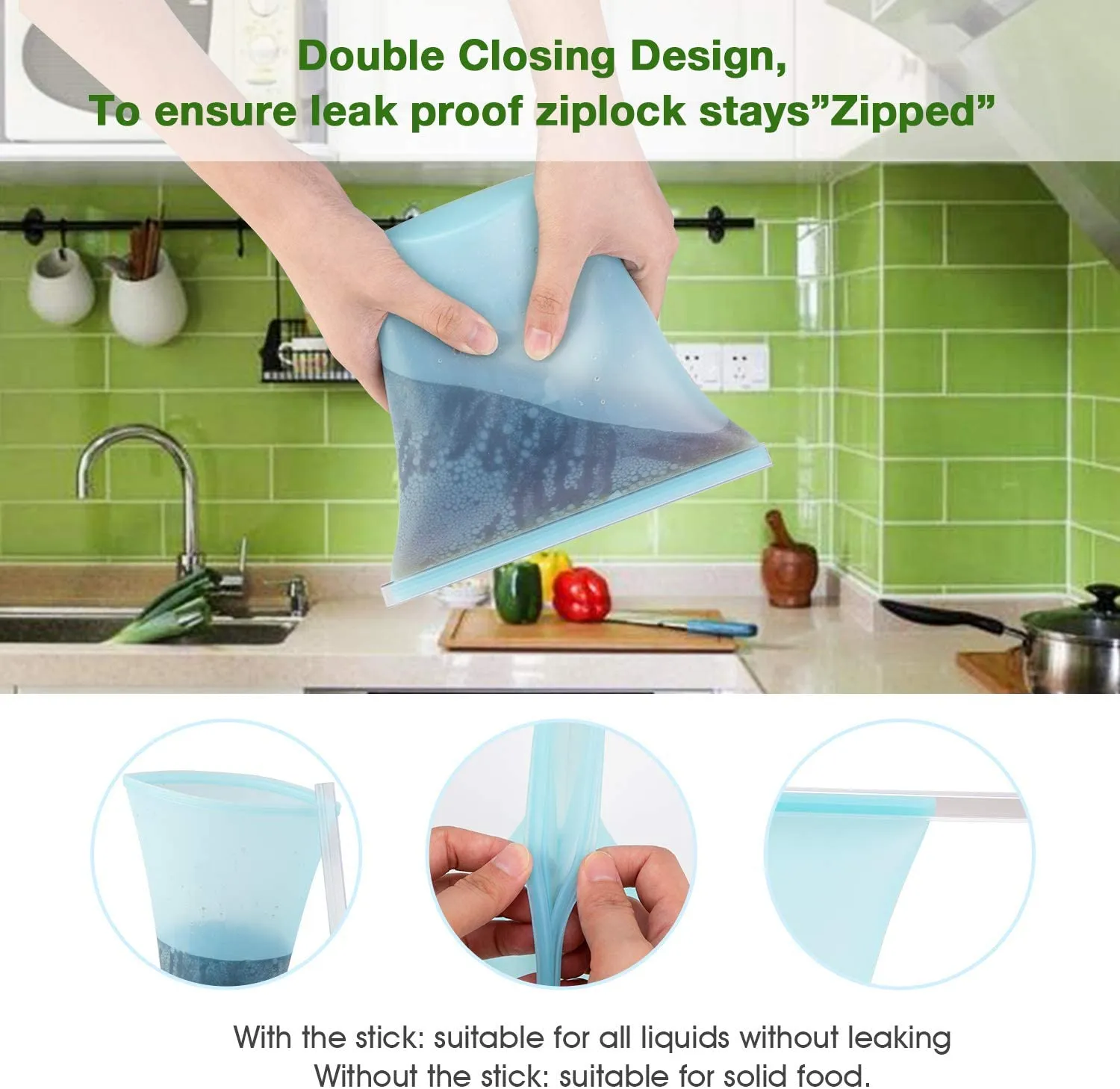 1172 Silicone Food Bag Reusable Airtight Seal Storage Container Freezer Leak-Proof (750Ml)