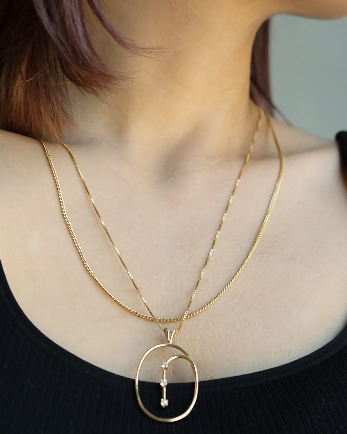 14k Gold Box Chain Necklace w/ 14k x Diamonds Charm