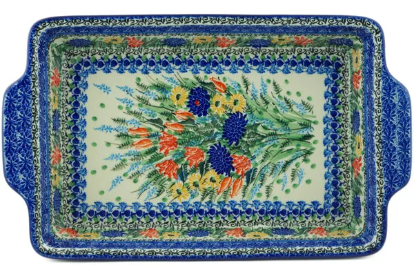 15" Rectangular Baker with Handles - Splendid Blue Bell