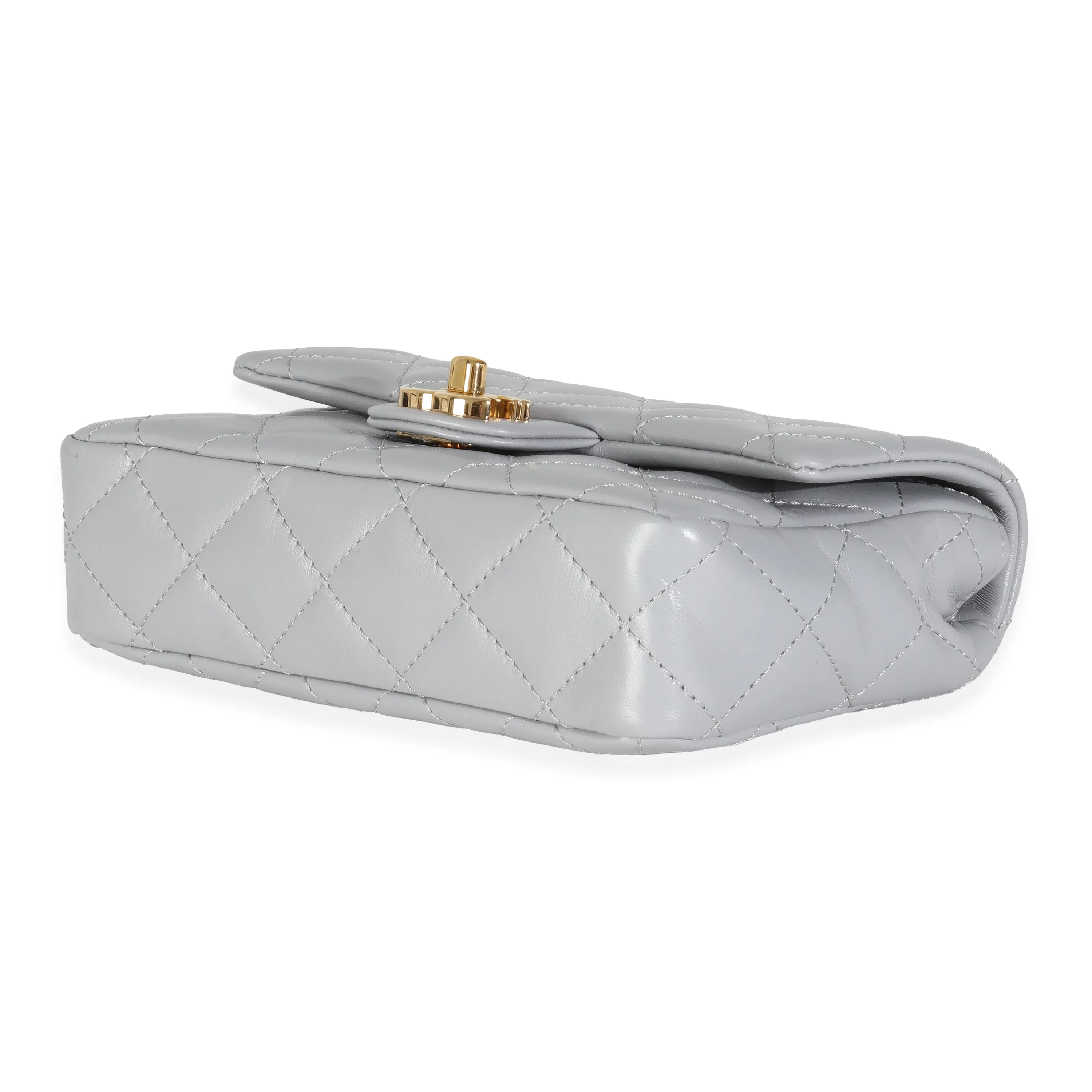 23B Grey Quilted Shiny Lambskin Mini CC Top Handle Flap Bag
