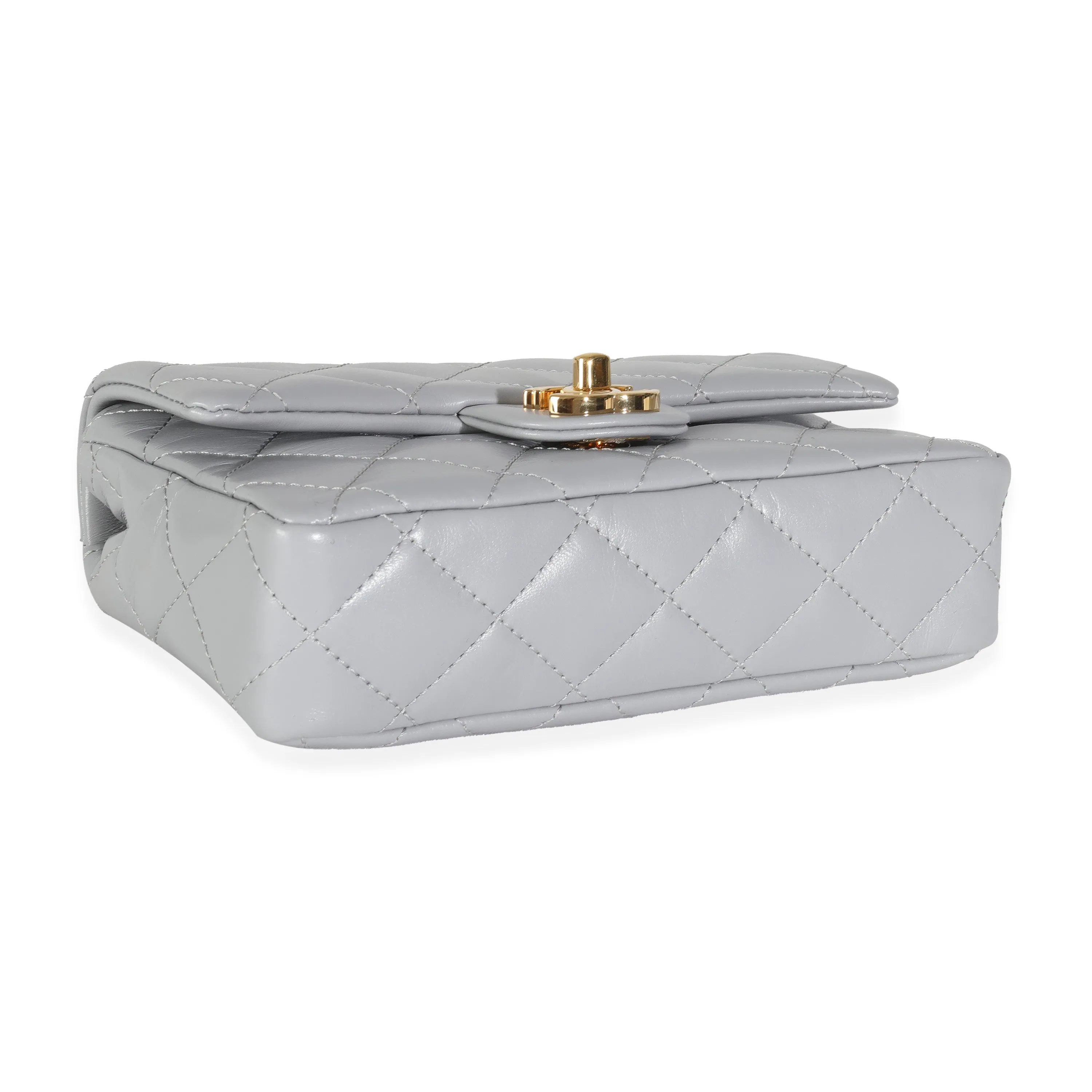 23B Grey Quilted Shiny Lambskin Mini CC Top Handle Flap Bag