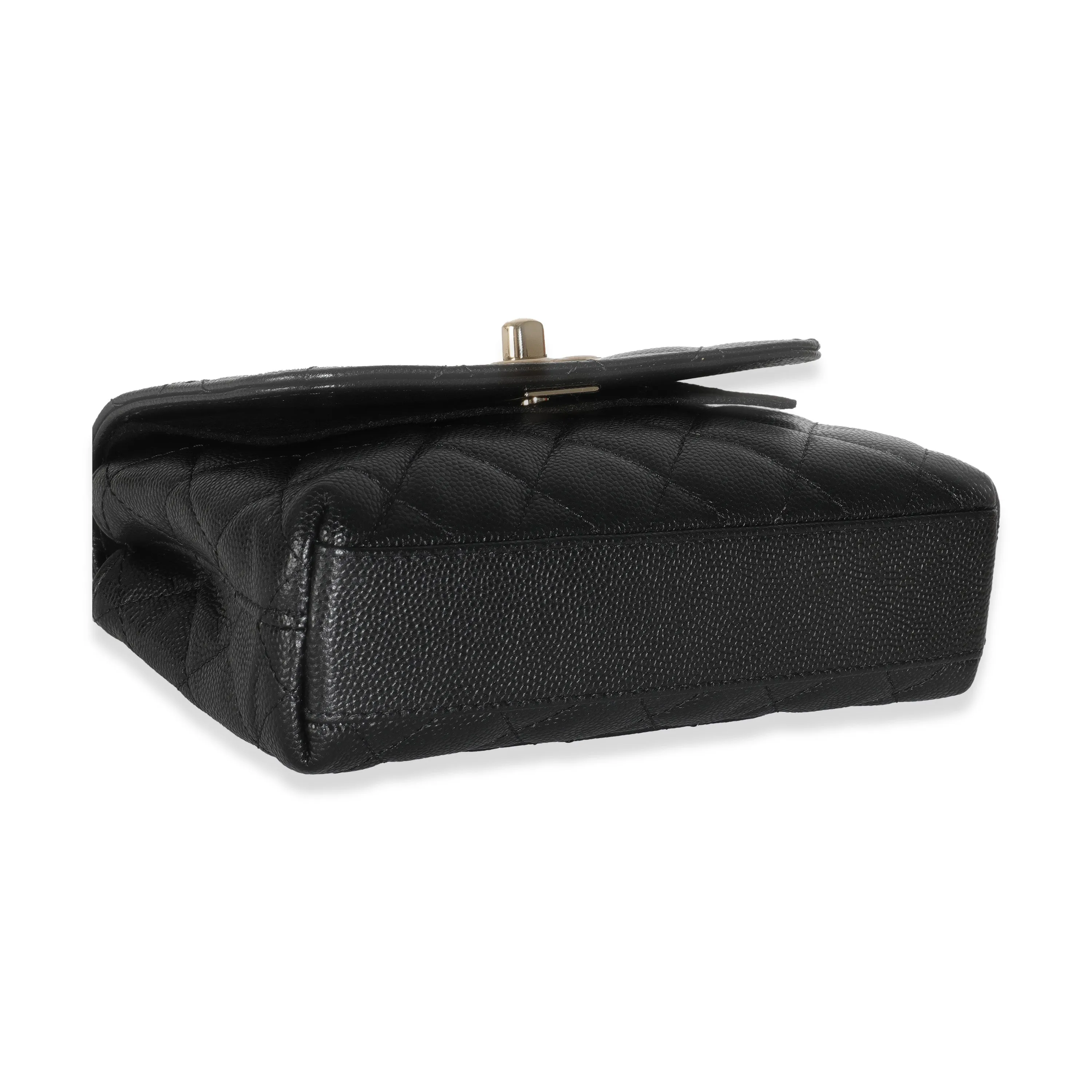 24K Black Quilted Caviar Extra Mini Coco Top Handle Handbag