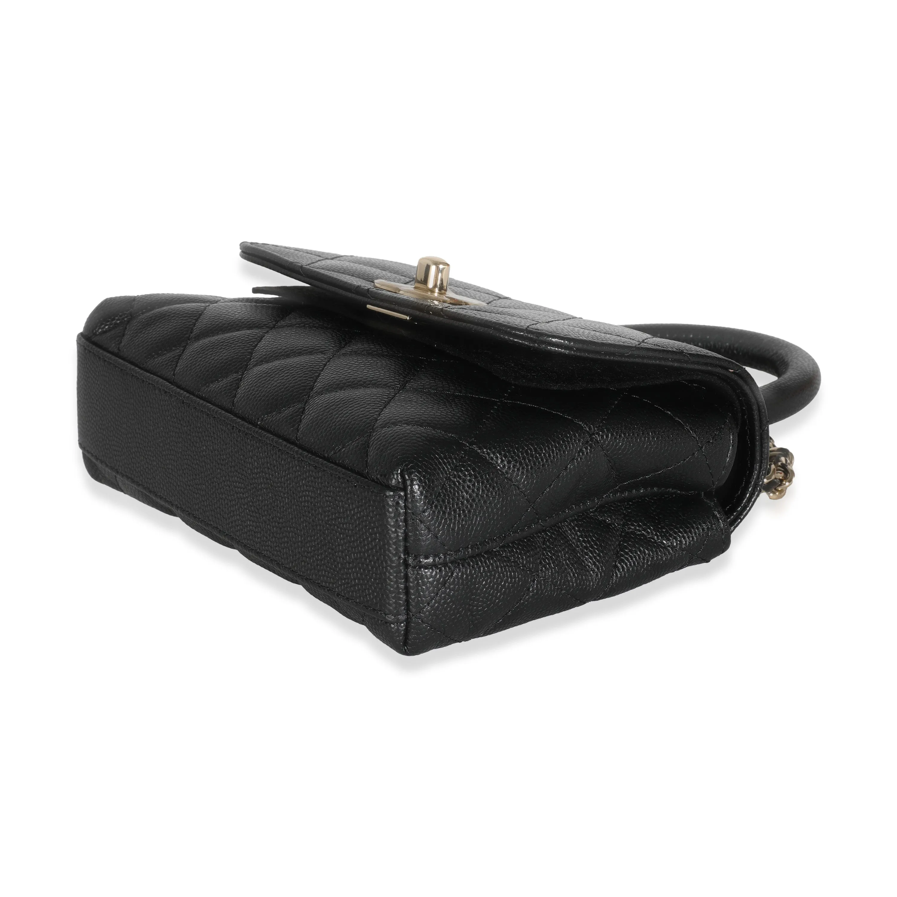 24K Black Quilted Caviar Extra Mini Coco Top Handle Handbag