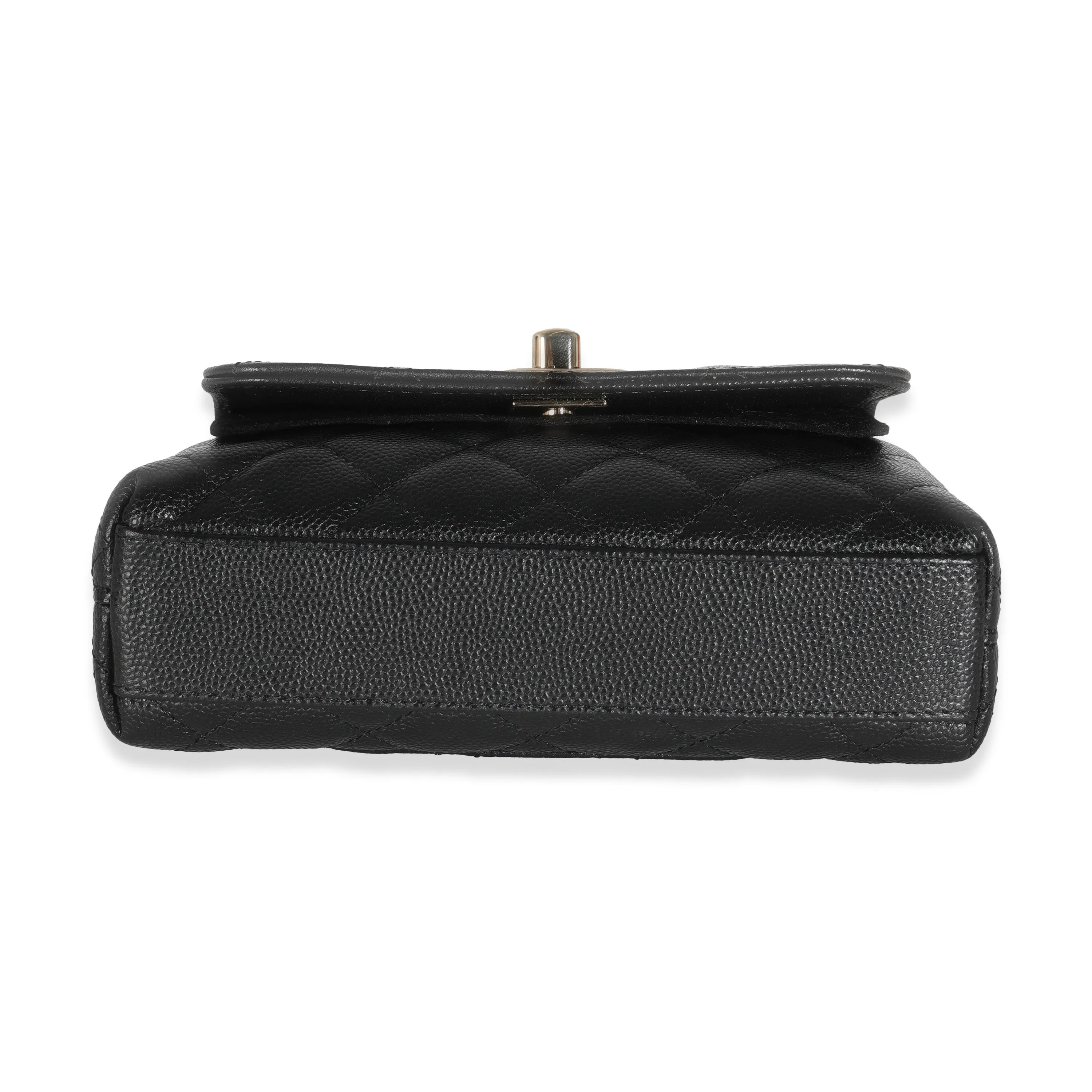 24K Black Quilted Caviar Extra Mini Coco Top Handle Handbag
