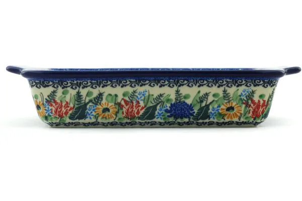 9½-inch Rectangular Baker with Handles - Splendid Blue Bell