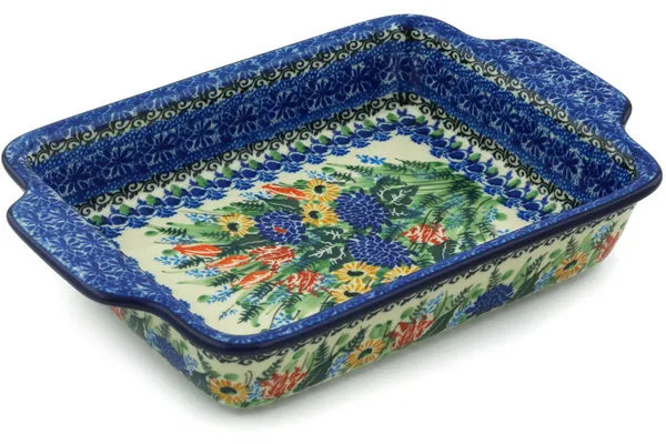 9½-inch Rectangular Baker with Handles - Splendid Blue Bell