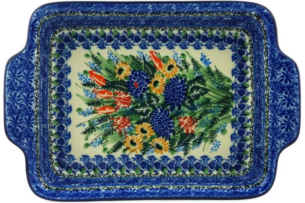 9½-inch Rectangular Baker with Handles - Splendid Blue Bell