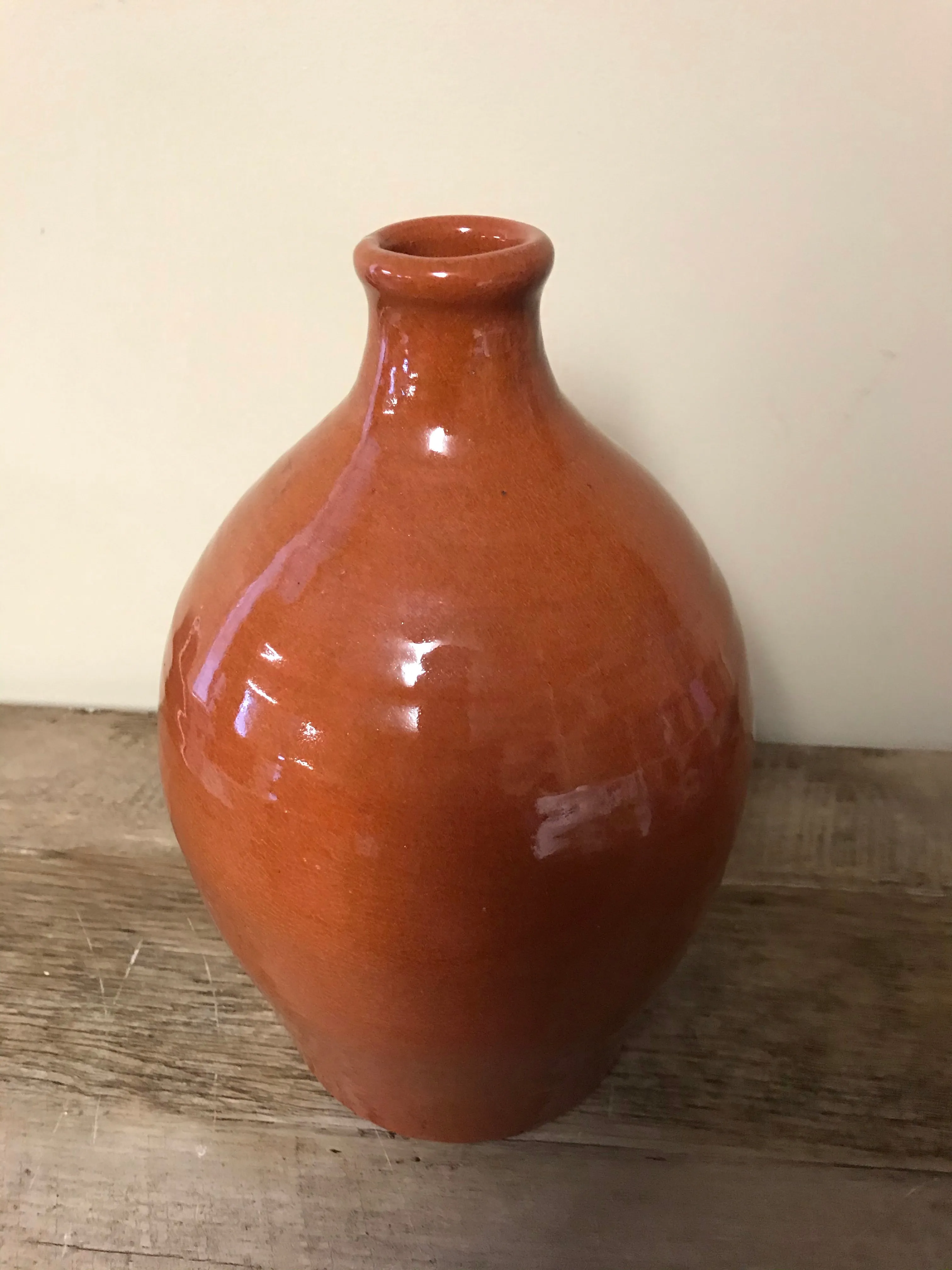 €a** Vintage Brown Glazed 10.5” Pottery Jug Finger Loop Handle