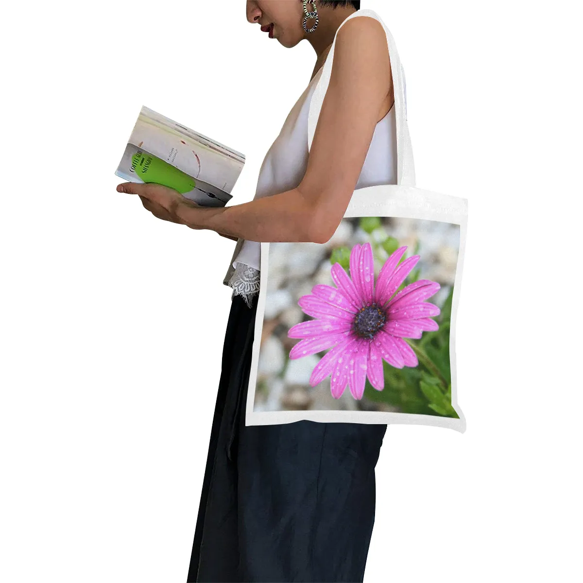 African Daisy Large Tote Bag Cotton Canvas (Made in Australia)