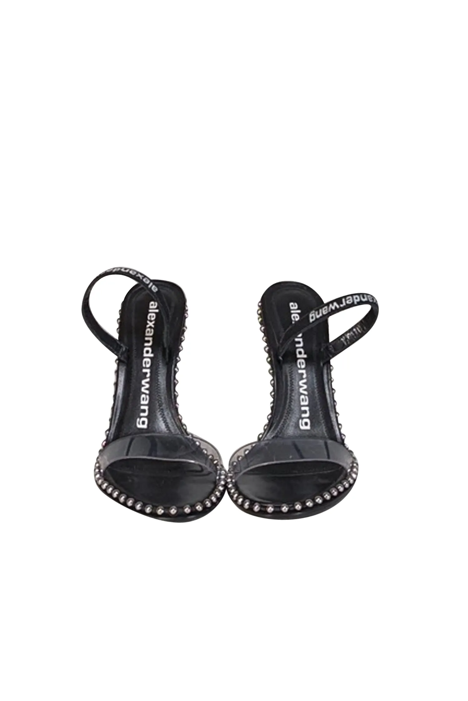 Alexander Wang - Black Studded Trim "Nova" Logo Elastic Open Toe Pumps Sz 9