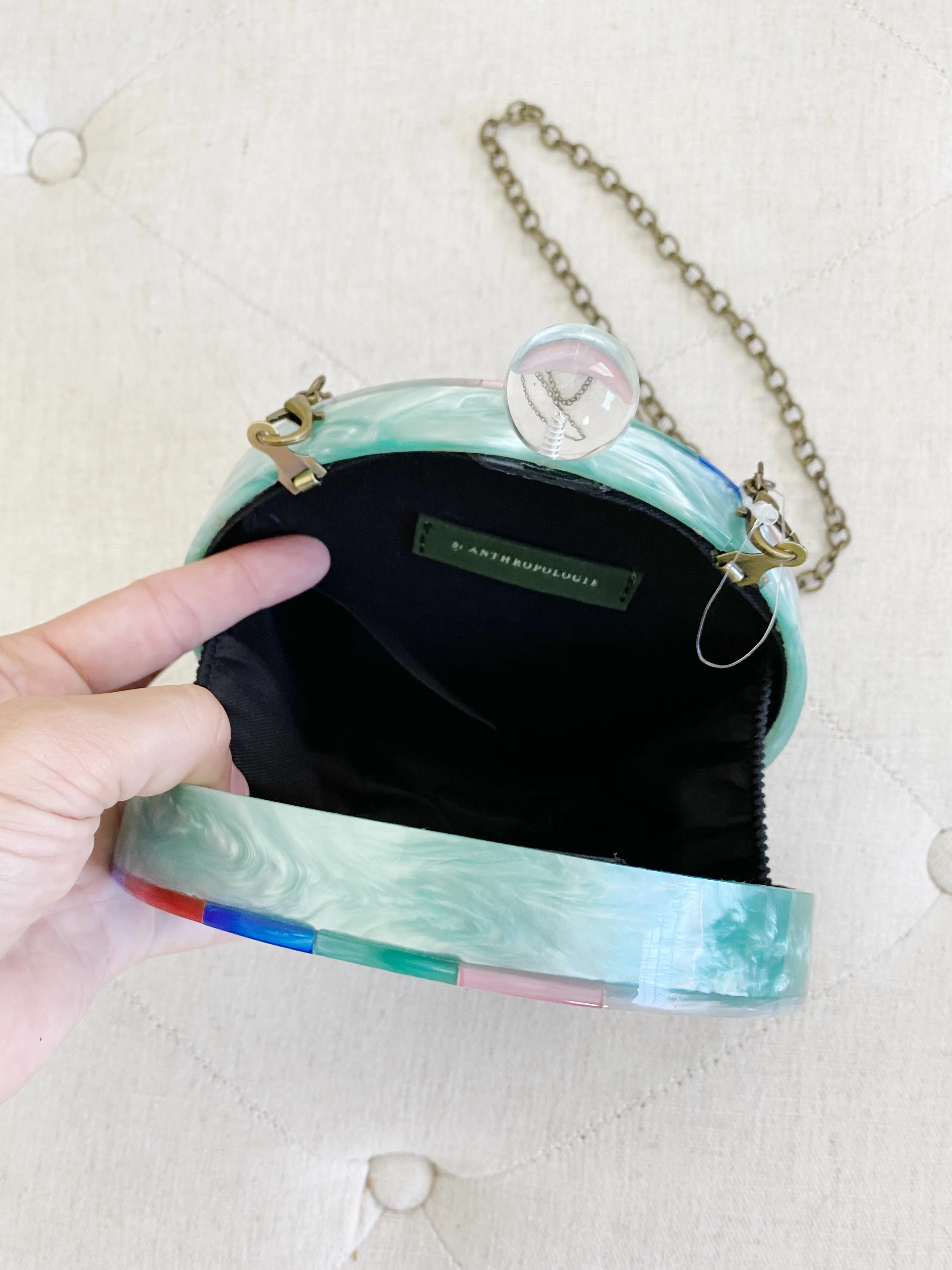 Anthropologie Mosaic hard shell Round Clutch Crossbody