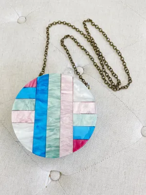 Anthropologie Mosaic hard shell Round Clutch Crossbody