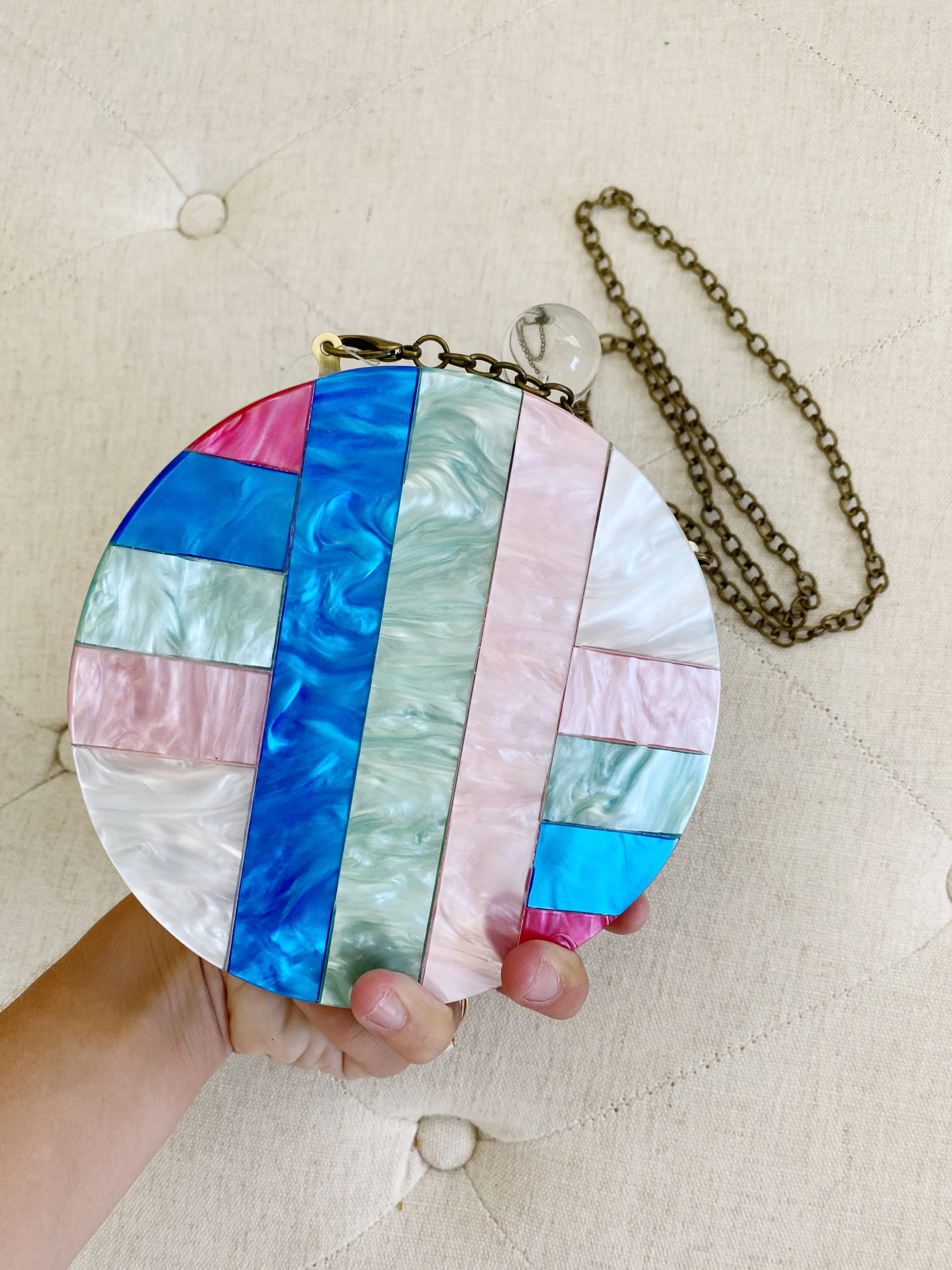 Anthropologie Mosaic hard shell Round Clutch Crossbody