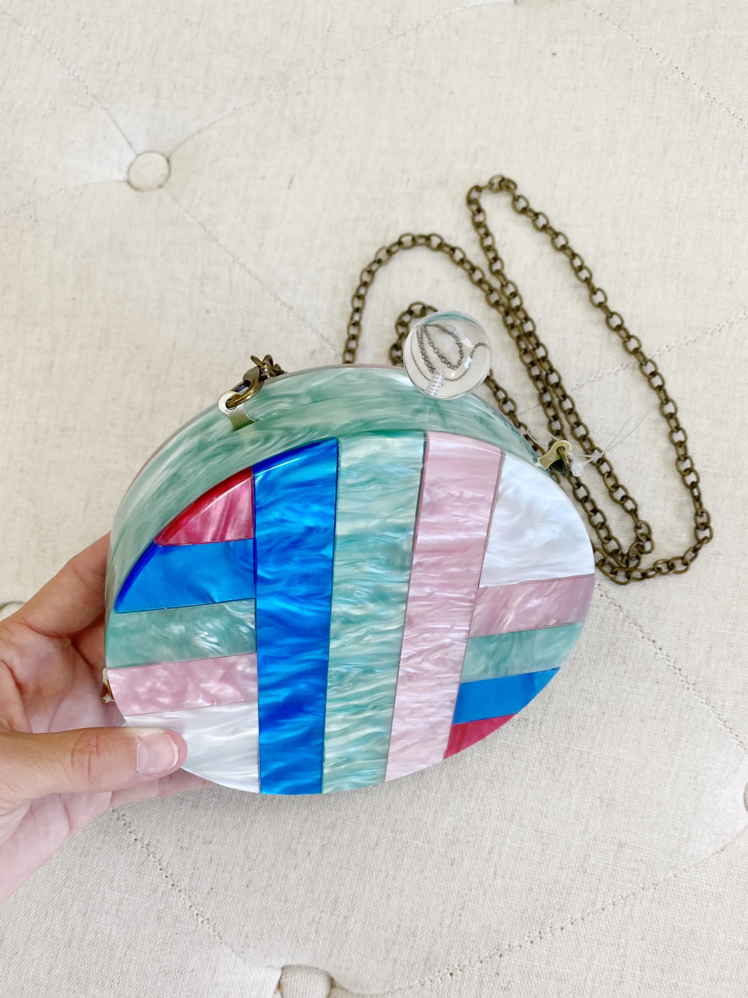 Anthropologie Mosaic hard shell Round Clutch Crossbody