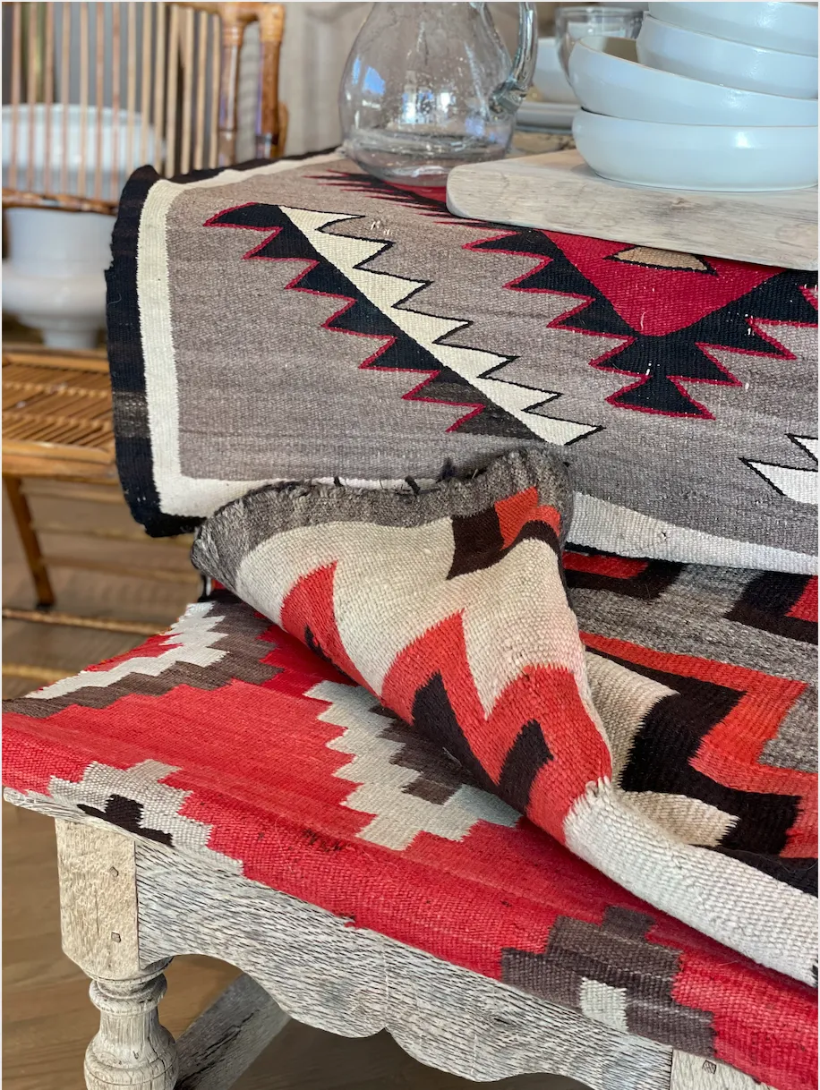 Antique Navajo Blanket in Rust Diamond