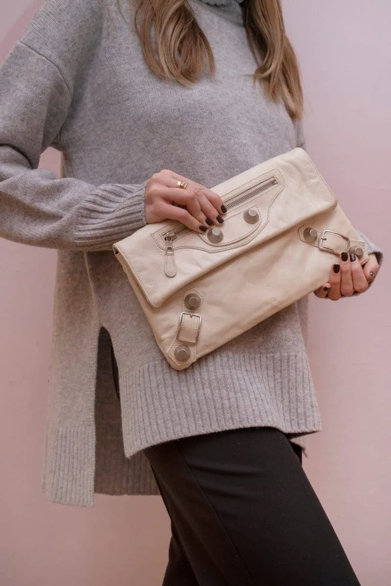 Balenciaga Cream Leather City Motorcross Clutch Bag - AGL1652