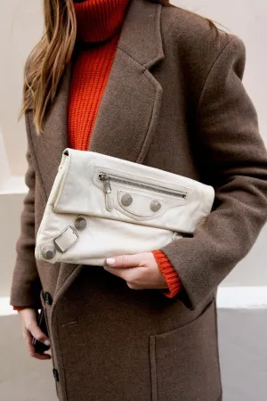 Balenciaga Cream Leather City Motorcross Clutch Bag - AGL1652