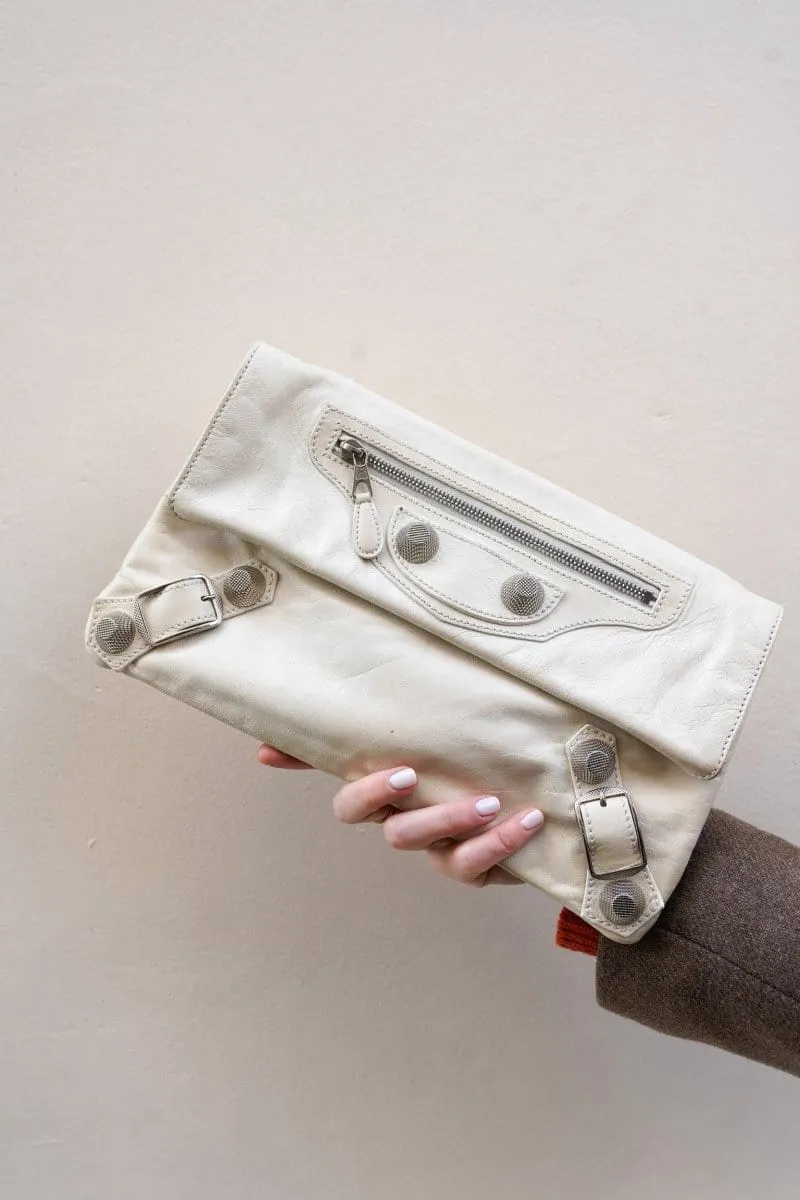 Balenciaga Cream Leather City Motorcross Clutch Bag - AGL1652