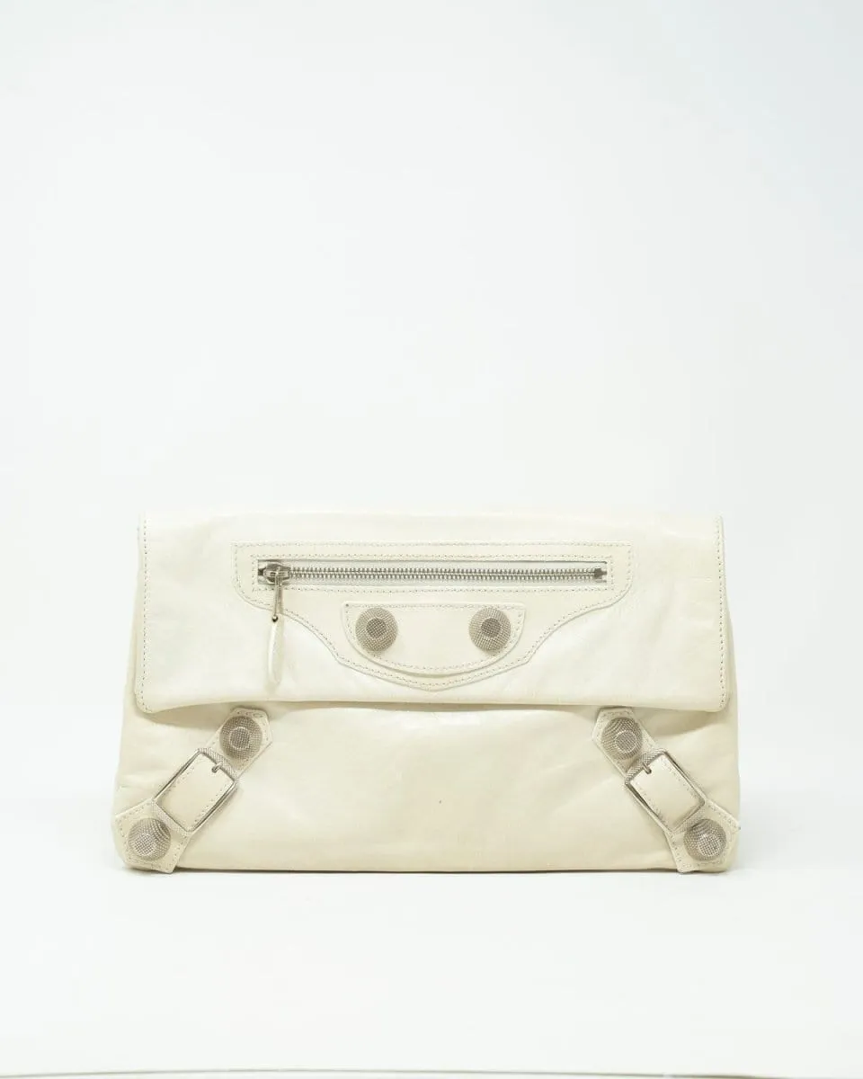 Balenciaga Cream Leather City Motorcross Clutch Bag - AGL1652