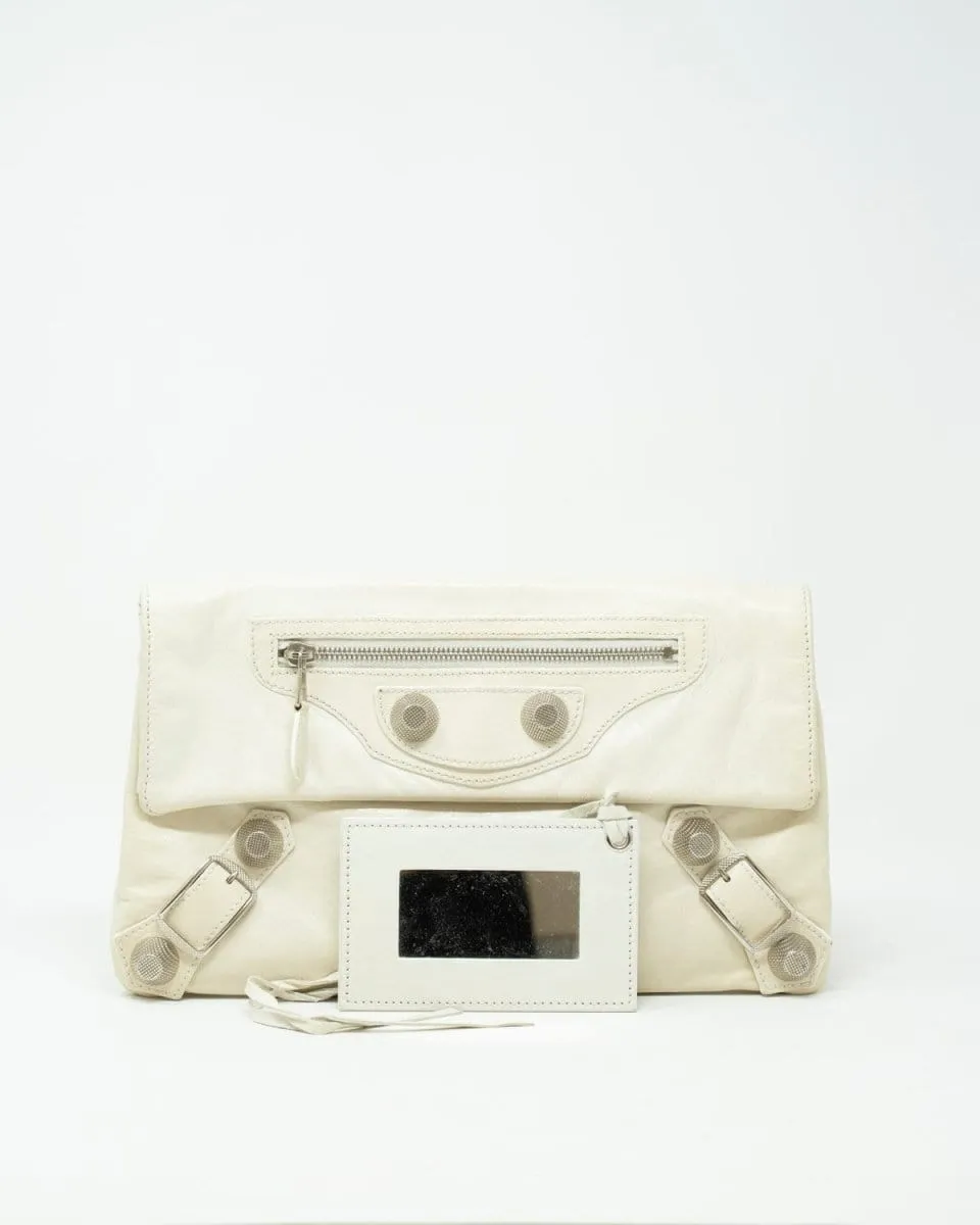 Balenciaga Cream Leather City Motorcross Clutch Bag - AGL1652