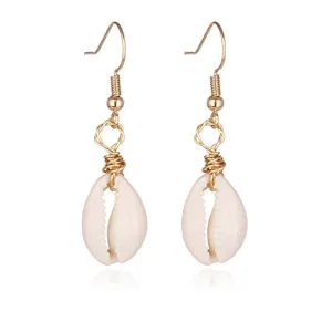 Barch Young Natural Cowrie Shell Earring for Women with Bohemia Style for Summer Beach (1# White)