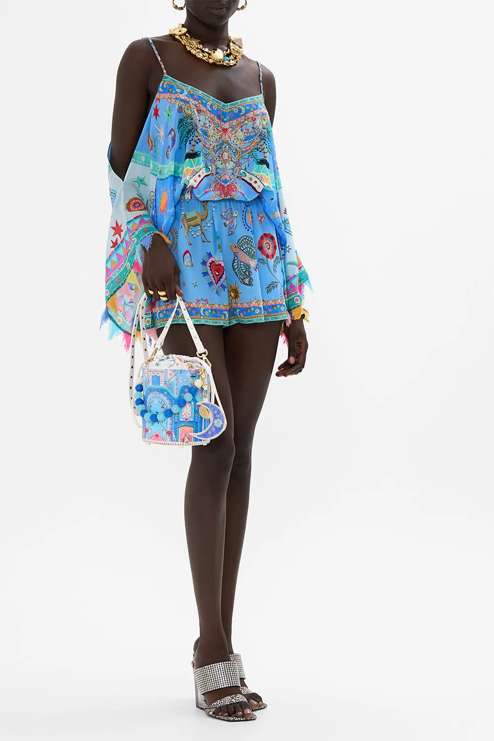 Beaded Handle Bucket Bag