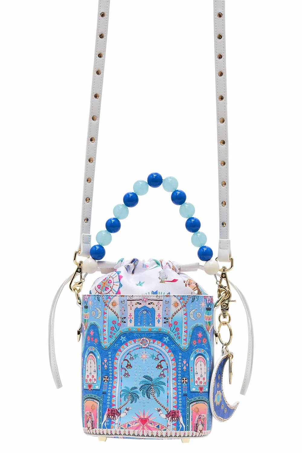Beaded Handle Bucket Bag