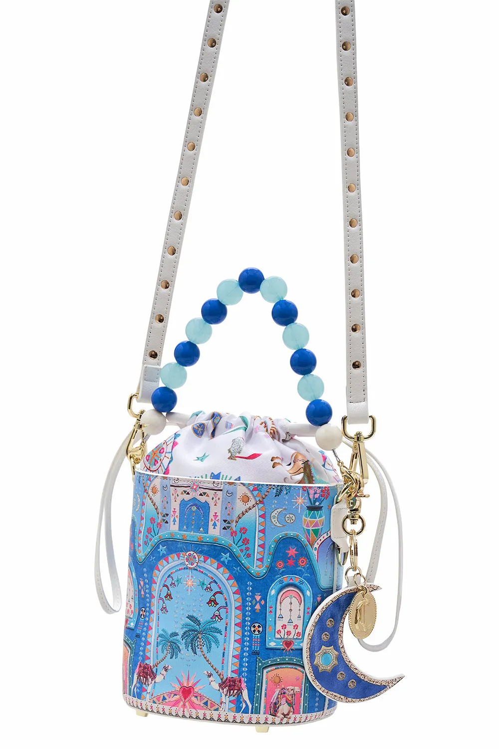 Beaded Handle Bucket Bag