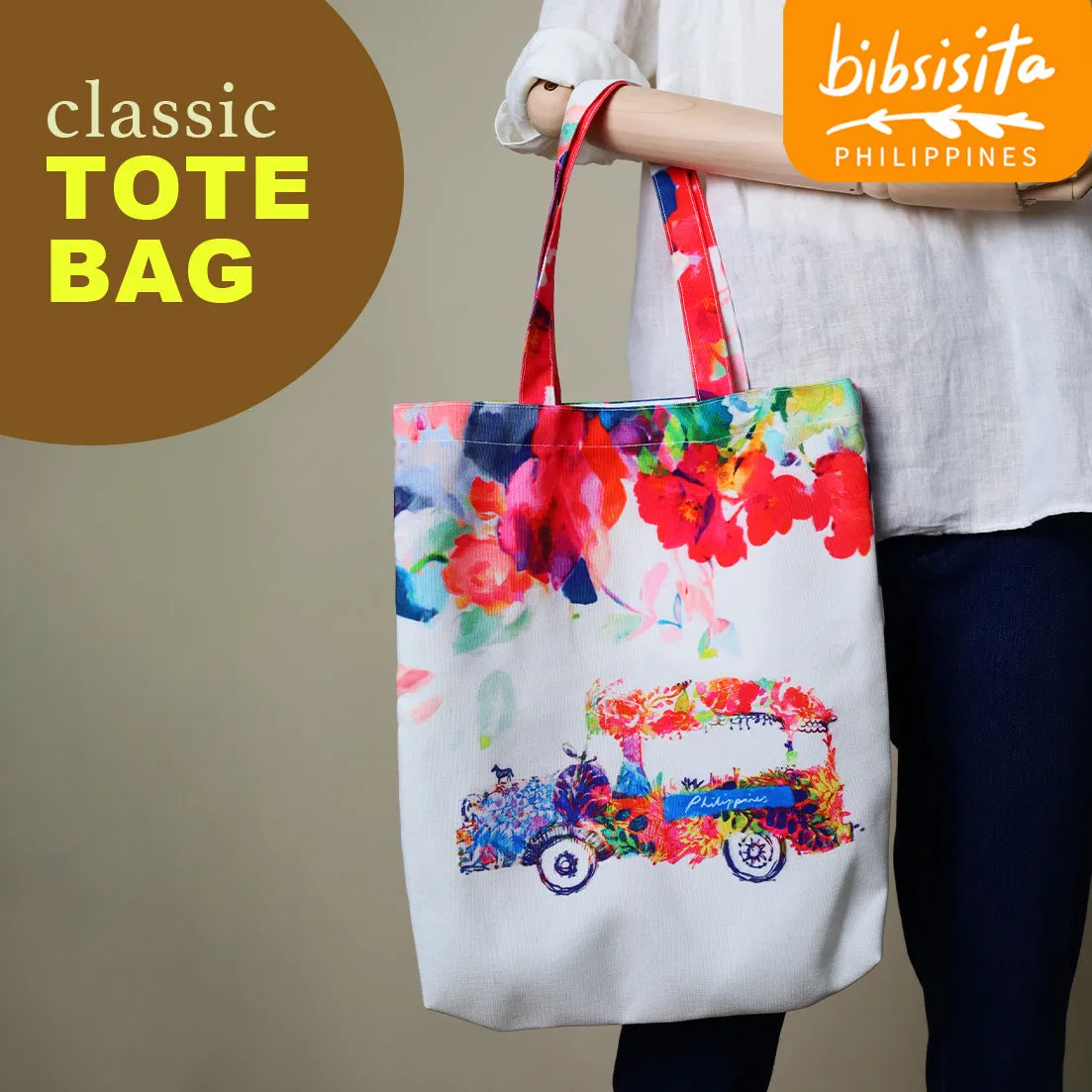 Bibsisita Canvas Totebag- FLOWERS JEEPNEY
