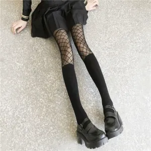 Black Grid Pattern Stockings Female Knee Socks