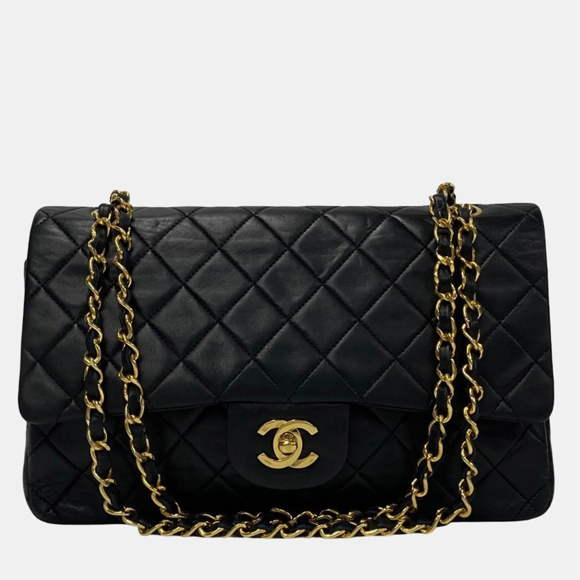Black Leather Medium Classic Double Flap Bag