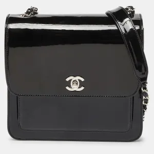 Black Patent Leather Vintage CC Square Flap Bag