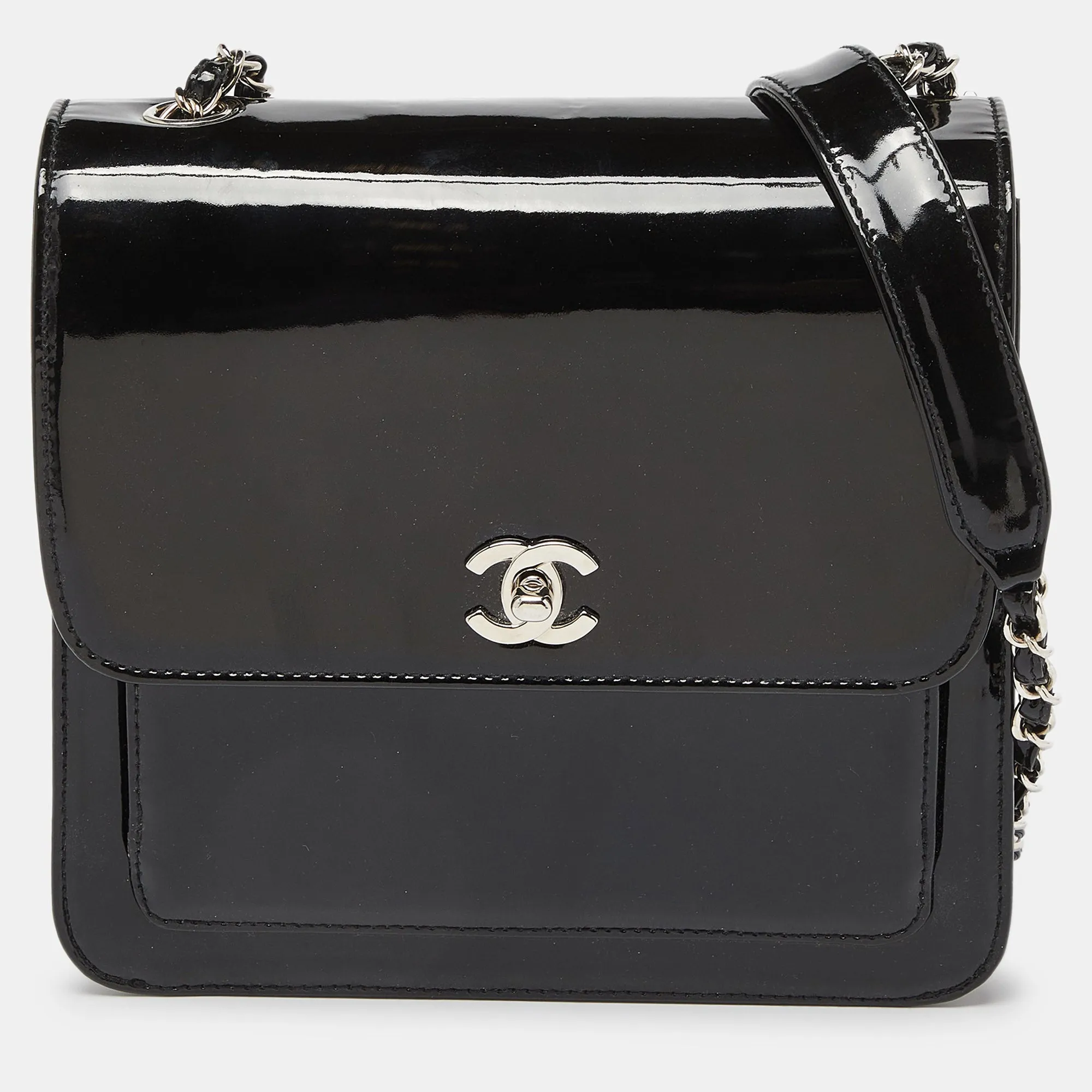 Black Patent Leather Vintage CC Square Flap Bag