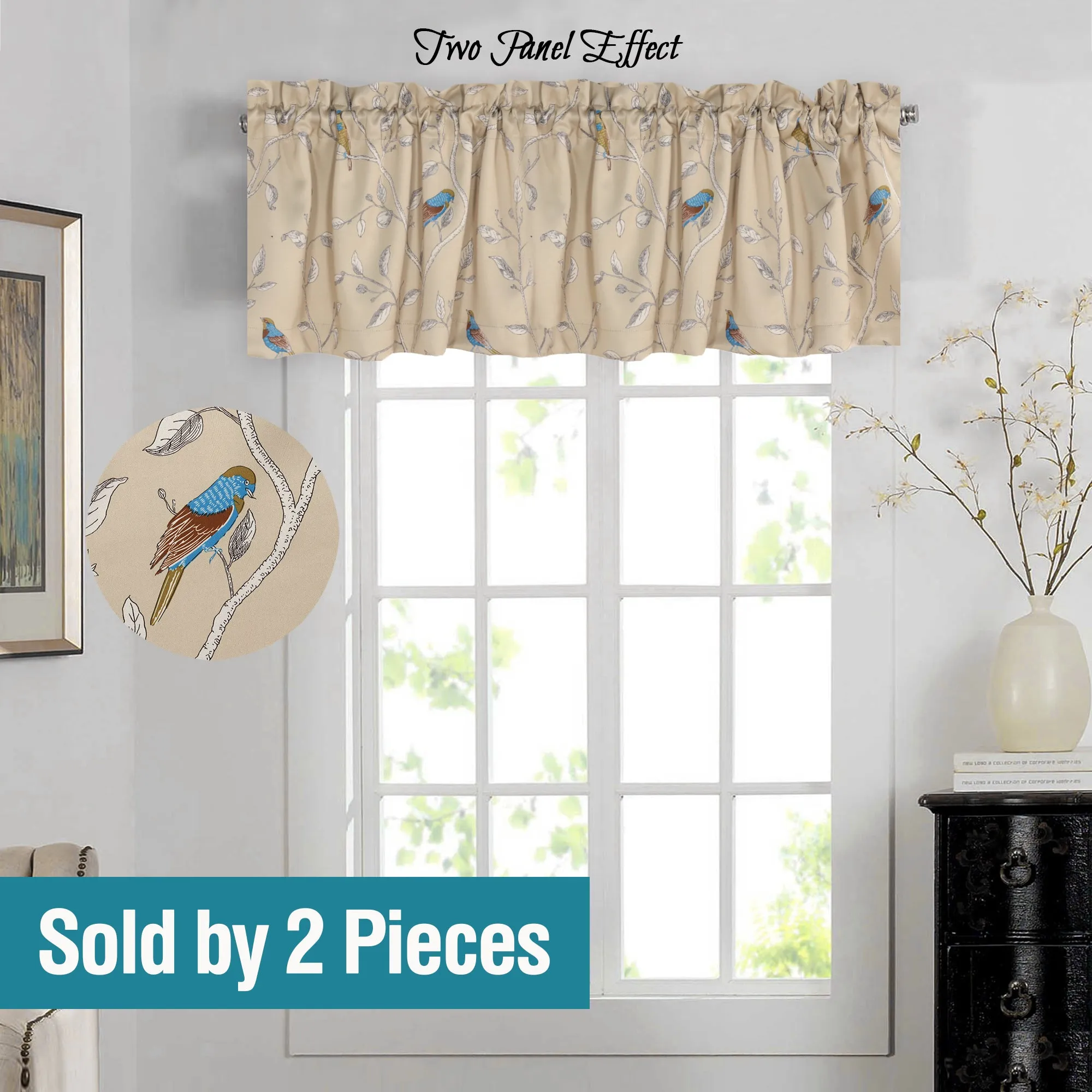 Blockout Curtains Living Room Birds Printed Vintage Curtain Draperies Thick Soft