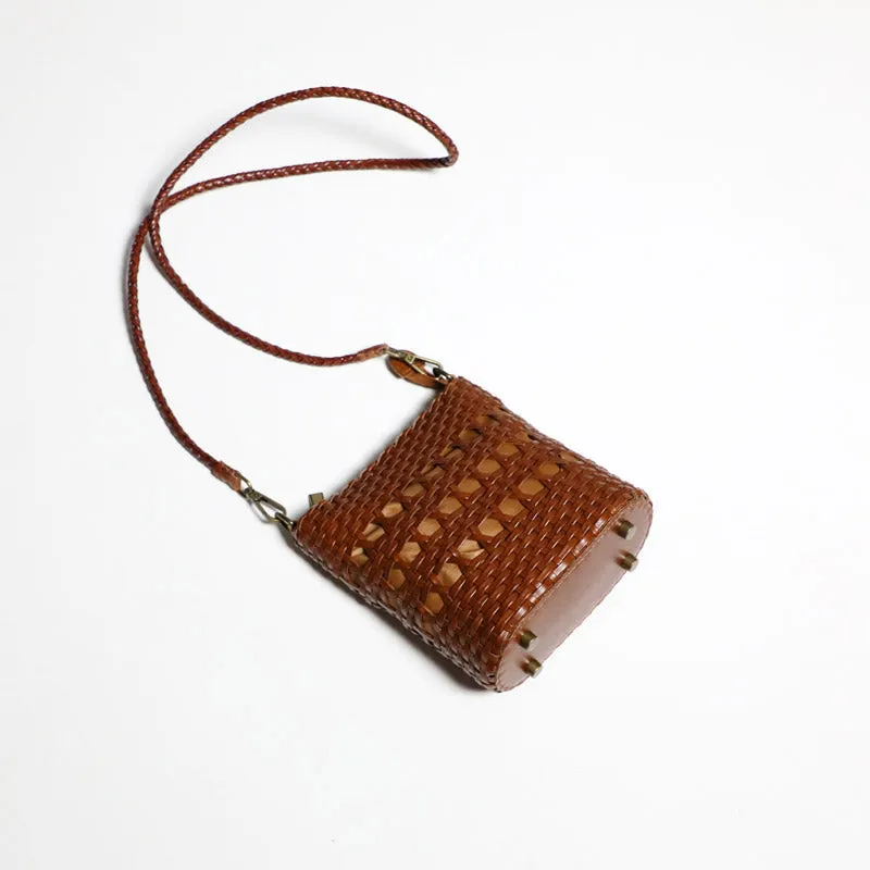 Boho Womens Woven Leather Crossbody Bag Brown Shoulder Bag