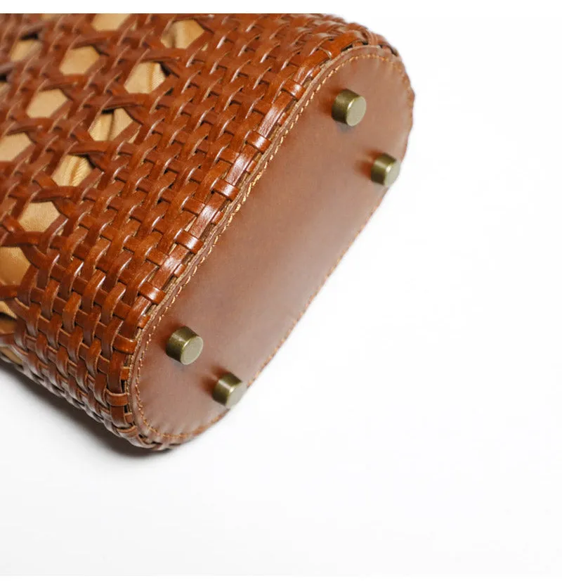 Boho Womens Woven Leather Crossbody Bag Brown Shoulder Bag