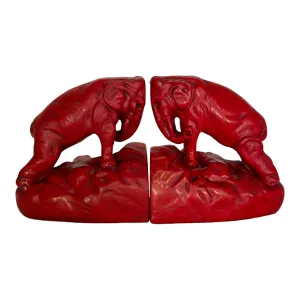 Bronze 1920s Charging Red Elephants Bookends
