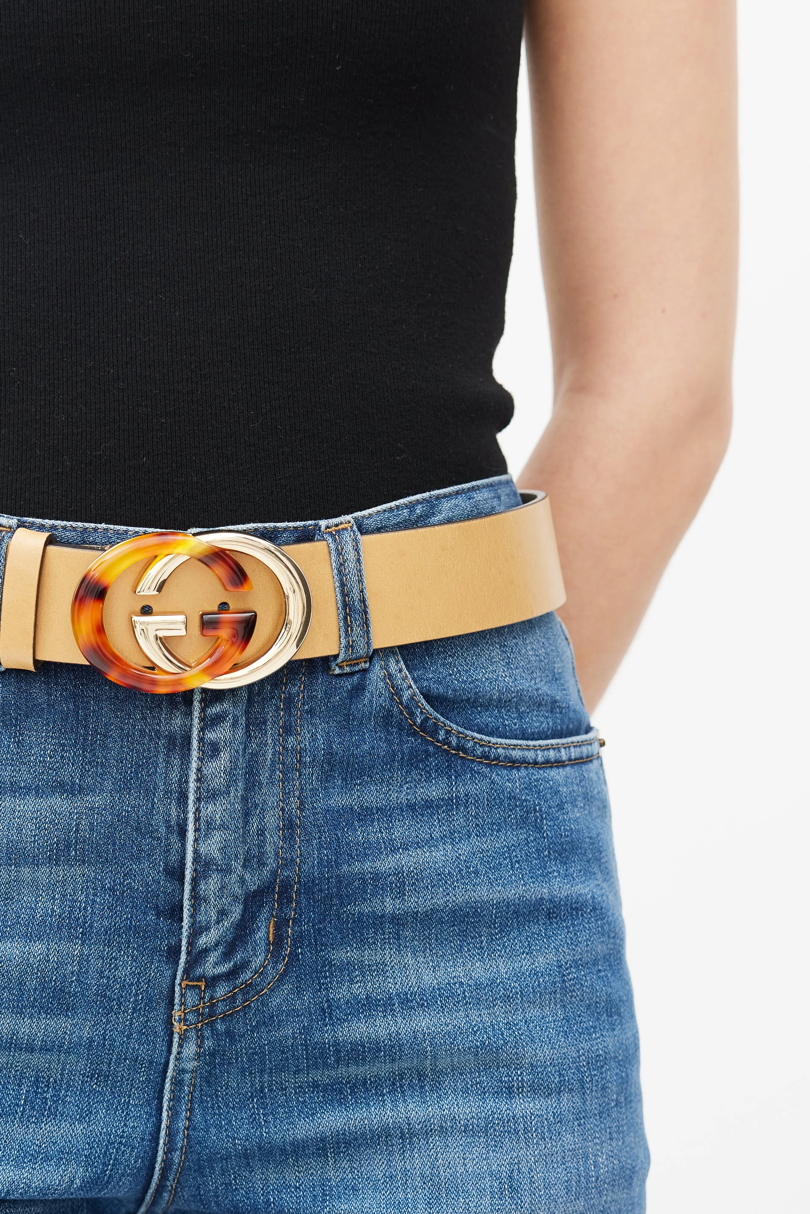 Brown & Gold Leather Logo Belt