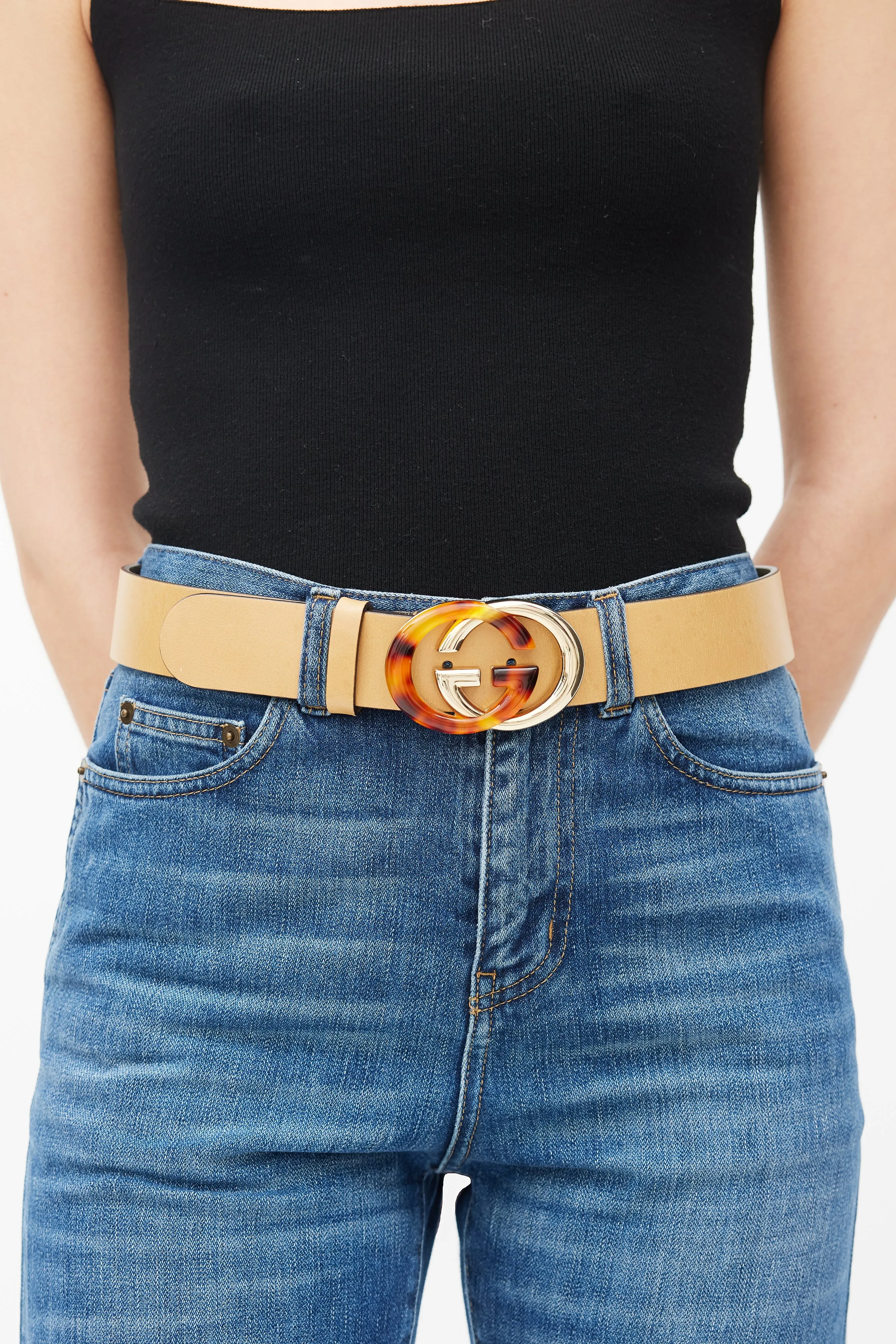 Brown & Gold Leather Logo Belt