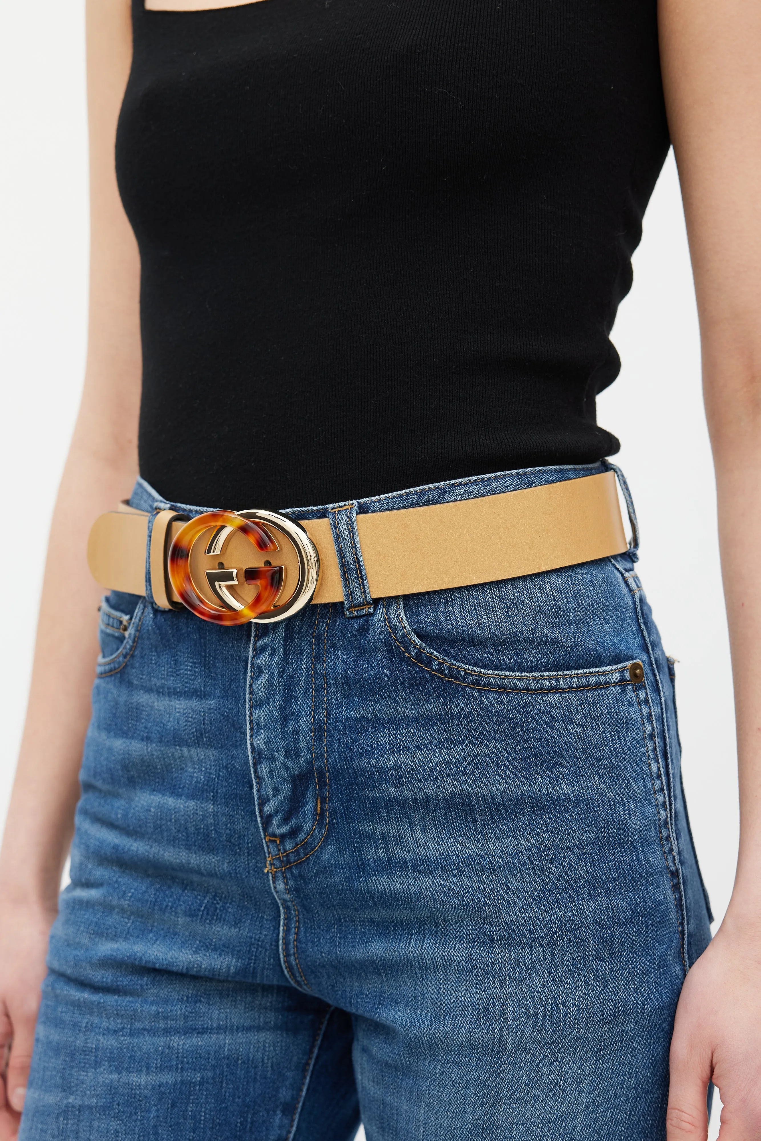 Brown & Gold Leather Logo Belt